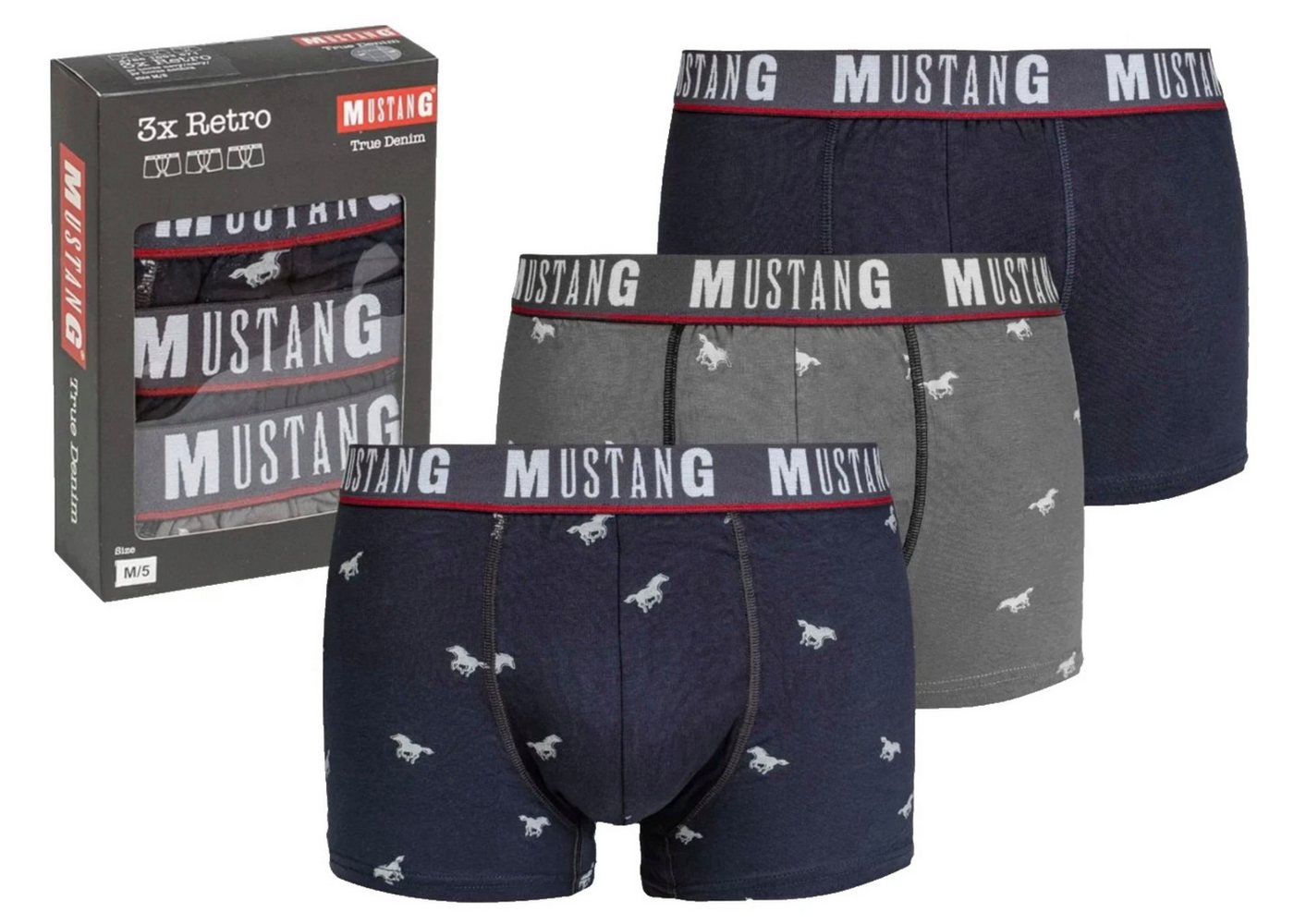 MUSTANG Boxershorts 3er Pack Herren Boxershorts Unterwäsche Retro Trunks Shorts Langlebige Form-Farbe, auch nach vielen Waschgängen MUSTANG Boxershorts 3er Pack Herren Boxershorts Unterwäsche Retro Trunks Shorts Langlebige Form-Farbe, auch nach vielen Waschgängen von MUSTANG