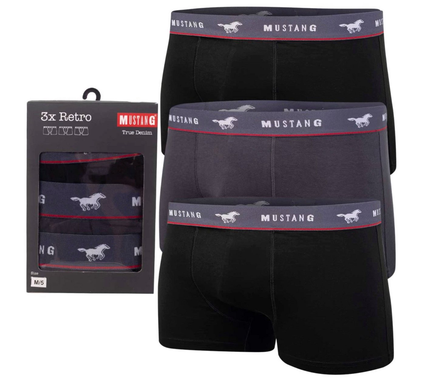 MUSTANG Boxershorts 3er Pack Herren Boxershorts Unterwäsche Retro Trunks Shorts Langlebige Form-Farbe, auch nach vielen Waschgängen MUSTANG Boxershorts 3er Pack Herren Boxershorts Unterwäsche Retro Trunks Shorts Langlebige Form-Farbe, auch nach vielen Waschgängen von MUSTANG