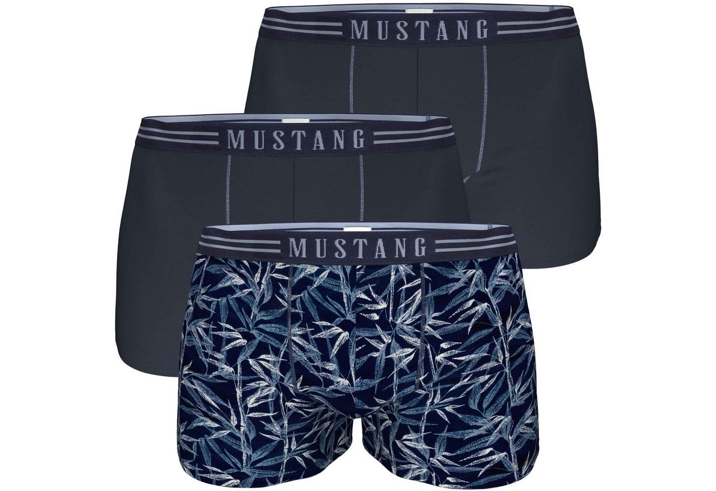 MUSTANG Boxershorts Herren Retro Vintage (Spar-Set, 3-St) 2 x navy, 1 x Bambusprint von MUSTANG