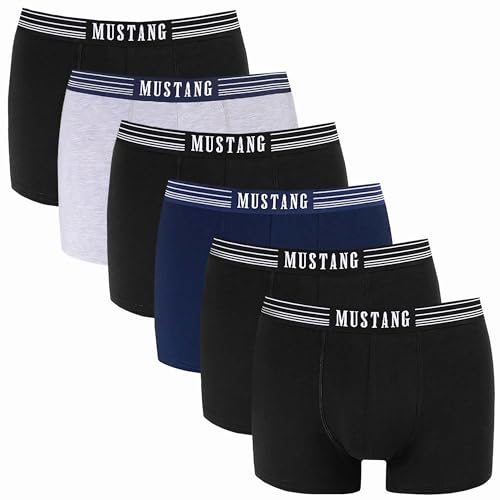 MUSTANG Boxershorts 6er Pack Herren - Atmungsaktive Baumwoll Unterwäsche Unterhosen für Männer, Retroshorts (Gr. M-2XL) von MUSTANG