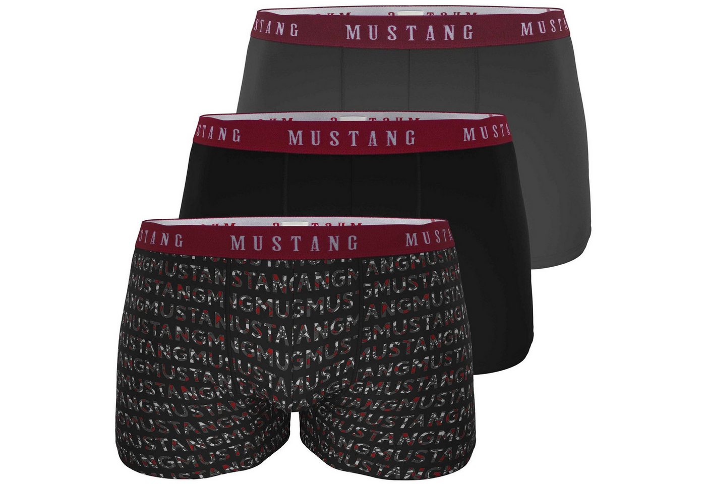 MUSTANG Boxershorts Herren Retro Vintage (Spar-Set, 3er-Pack) 1 x schwarz, 1 x Letterprint, 1 x anthrazit von MUSTANG