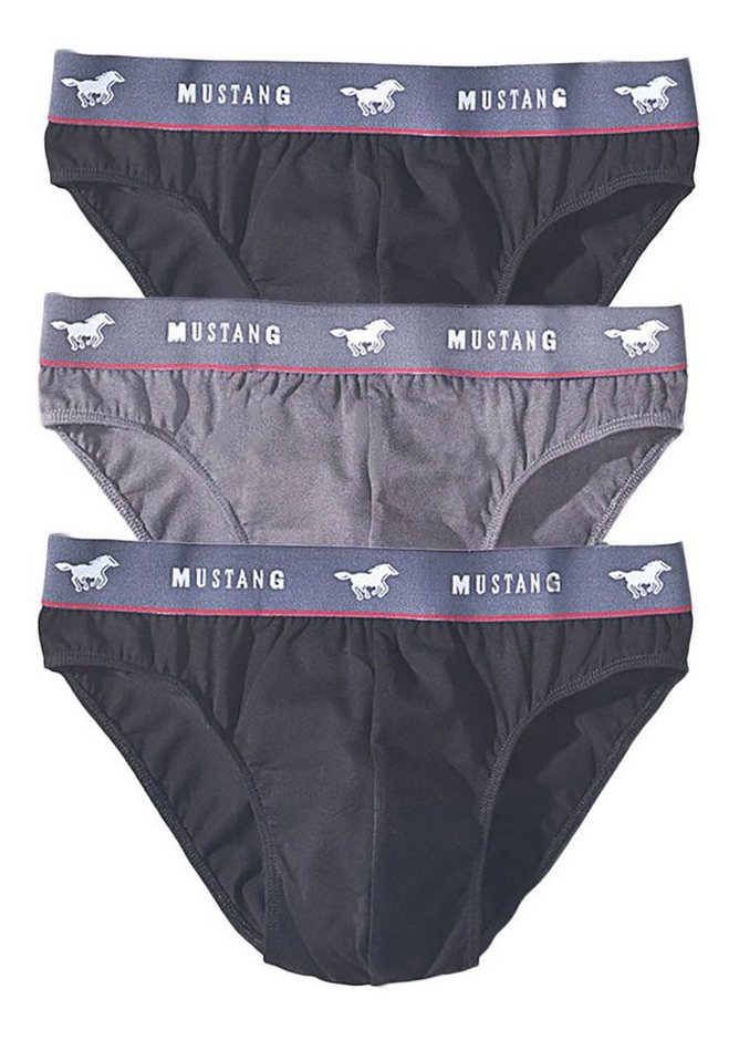 MUSTANG Boxershorts Mustang Herren SLIP EMILIO 3er Pack schwarz-grau-schwarz S(4) (3-St) aus hautfreundlicher Baumwolle von MUSTANG