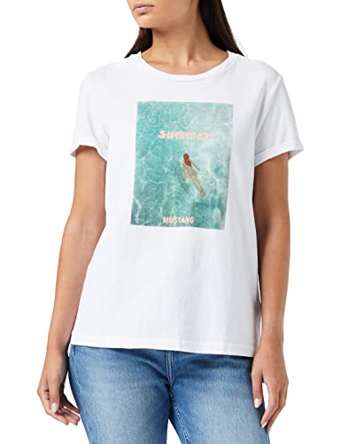 MUSTANG Damen Alina C Photoprint T-Shirt, General White 2045, XL von MUSTANG