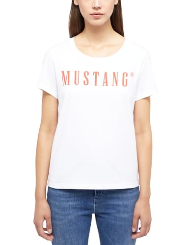 Mustang Damen T-Shirt ALMA - Regular Fit - XS S M L XL Weiss Schwarz Blau Grau, Größe:L, Farbe:General White 2045 von MUSTANG