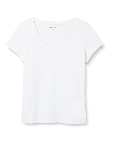 MUSTANG Damen Style Alexia V Basic T-Shirt, General White 2045, XL von MUSTANG