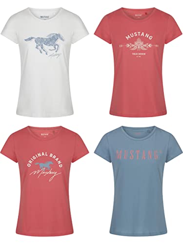 MUSTANG Damen T-Shirt 4er Pack Slim Fit Rundhals O-Neck Basic Kurzarm Logo Print Sommer Shirt 100% Baumwolle Weiß Blau Grün Rot S M L XL XXL, Größe:M, Farbe:Farbmix 1 MUSTANG Damen T-Shirt 4er Pack Slim Fit Rundhals O-Neck Basic Kurzarm Logo Print Sommer Shirt 100% Baumwolle Weiß Blau Grün Rot S M L XL XXL, Größe:M, Farbe:Farbmix 1 von MUSTANG