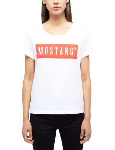 MUSTANG Damen T-Shirt ALMA - Regular Fit - XS S M L XL Weiss Schwarz Baumwolle, Größe:XS, Farbe:General White 2045 von MUSTANG