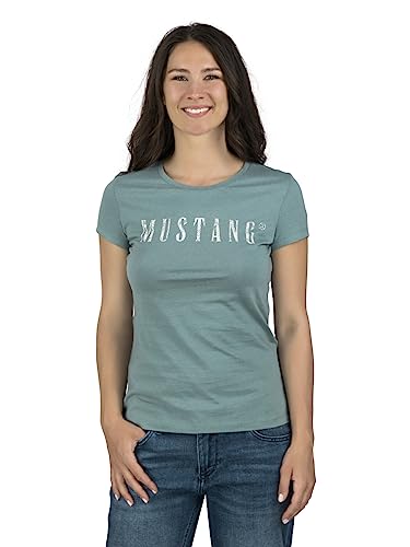 MUSTANG Damen T-Shirt Rundhals O-Neck Basic Slim Fit Kurzarm Logo Print Sommer Shirt 100% Baumwolle Weiß Blau Grün Rot S M L XL XXL, Größe:L, Farbe:Türkis (1014023-6236) von MUSTANG