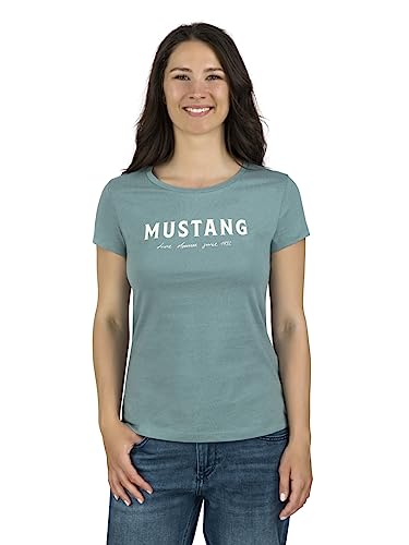 MUSTANG Damen T-Shirt Rundhals O-Neck Basic Slim Fit Kurzarm Logo Print Sommer Shirt 100% Baumwolle Weiß Blau Grün Rot S M L XL XXL, Größe:L, Farbe:Türkis (1014030-6236) von MUSTANG