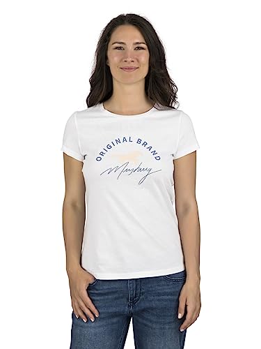 MUSTANG Damen T-Shirt Rundhals O-Neck Basic Slim Fit Kurzarm Logo Print Sommer Shirt 100% Baumwolle Weiß Blau Grün Rot S M L XL XXL, Größe:L, Farbe:Weiß (1014028-2045) von MUSTANG