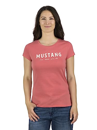 MUSTANG Damen T-Shirt Rundhals O-Neck Basic Slim Fit Kurzarm Logo Print Sommer Shirt 100% Baumwolle Weiß Blau Grün Rot S M L XL XXL, Größe:M, Farbe:Coral (1014030-8142) von MUSTANG