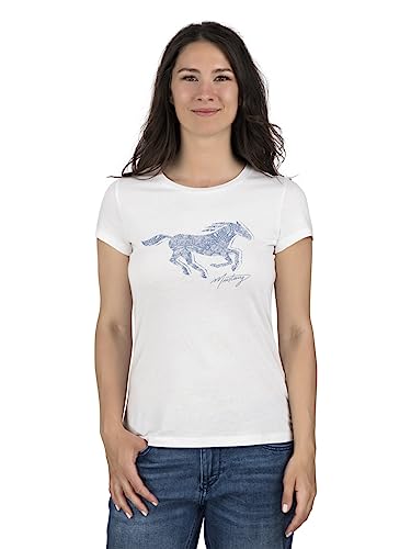 MUSTANG Damen T-Shirt Rundhals O-Neck Basic Slim Fit Kurzarm Logo Print Sommer Shirt 100% Baumwolle Weiß Blau Grün Rot S M L XL XXL, Größe:M, Farbe:Weiß (1014029-2045) von MUSTANG