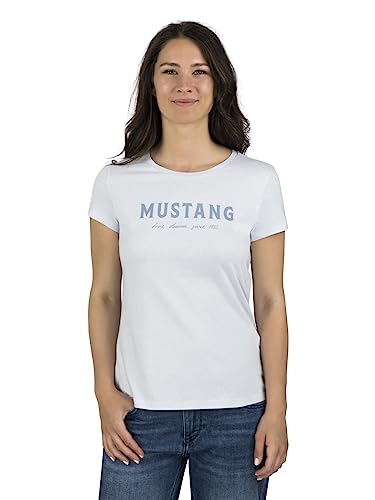 MUSTANG Damen T-Shirt Rundhals O-Neck Basic Slim Fit Kurzarm Logo Print Sommer Shirt 100% Baumwolle Weiß Blau Grün Rot S M L XL XXL, Größe:S, Farbe:Hellblau (1014030-5022) von MUSTANG