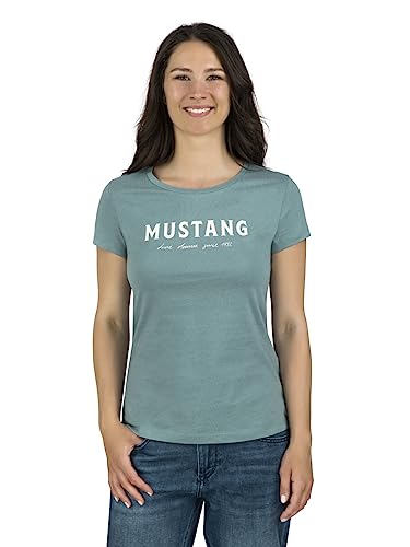 MUSTANG Damen T-Shirt Rundhals O-Neck Basic Slim Fit Kurzarm Logo Print Sommer Shirt 100% Baumwolle Weiß Blau Grün Rot S M L XL XXL, Größe:S, Farbe:Türkis (1014030-6236) von MUSTANG