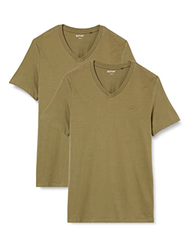 MUSTANG Herren 2-Pack V-Neck 1006170 T-Shirt, Burnt Olive 6358, S (2er Pack) von MUSTANG