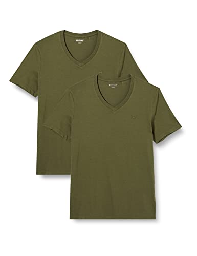 MUSTANG Herren 2-Pack V-Neck 1006170 T-Shirt, Ivy Green 6421, S (2er Pack) von MUSTANG