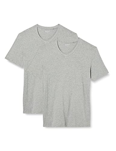 MUSTANG Herren 2-Pack V-Neck 1006170 T-Shirt, Mid Grey Mélange 4140, S (2er Pack) von MUSTANG