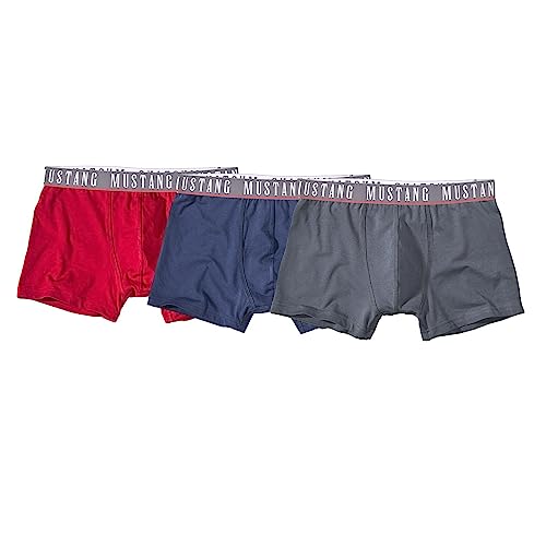 Mustang Herren Boxershorts Retropants 3er-Pack, Größe:L, Farbe:Rot Navy Anthrazit von Mustang