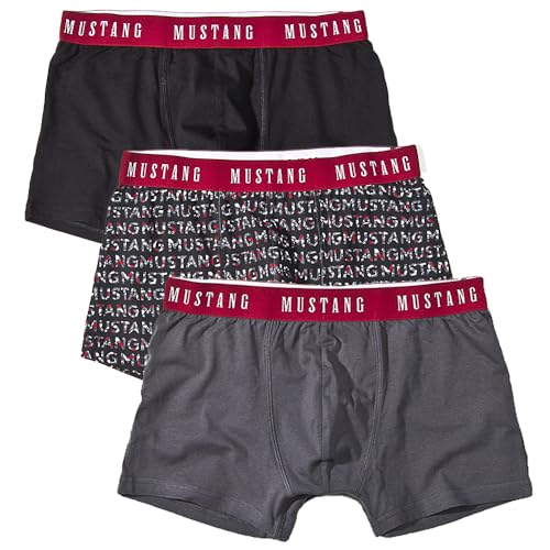 Mustang Herren Boxershorts Retropants 3er-Pack, Größe:XXL, Farbe:Schwarz Letterprint Anthrazit von Mustang