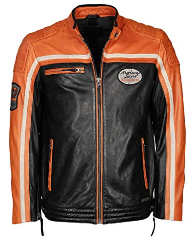 Mustang Herren Lederjacke Gunner Schwarz Orange 48 von Mustang