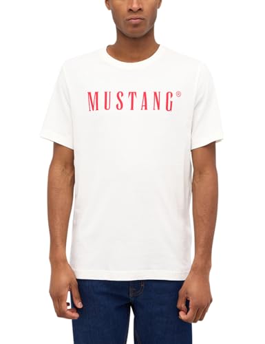 Mustang Herren T-Shirt Austin - Regular Fit S-3XL Weiss Schwarz Gün Beige Rot Grau Baumwolle, Größe:3XL, Farbe:Cannoli Cream 2084 von MUSTANG
