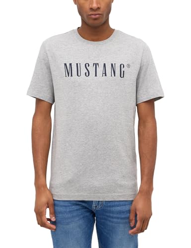 Mustang Herren T-Shirt Austin - Regular Fit S-3XL Weiss Schwarz Gün Beige Rot Grau Baumwolle, Größe:M, Farbe:Mid Grey Mélange 4140 von MUSTANG
