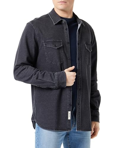 MUSTANG Herren Style Clemens Knit Terry Shirt Klassisches Hemd, Tiefschwarz 800, 4XL von MUSTANG