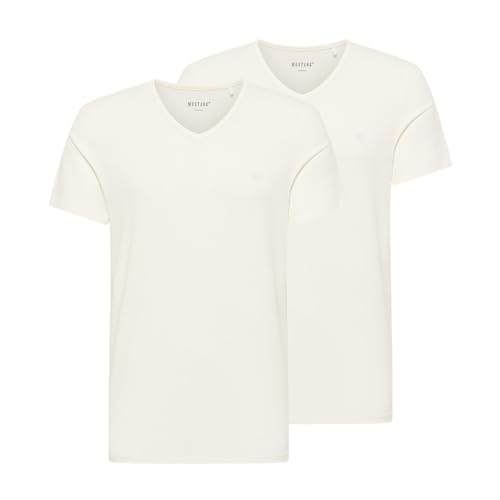 MUSTANG Herren T-Shirt Amado 2er Pack - Regular Fit S- 3XL Weiss Schwarz Stretch, Größe:S, Farbe:General White 2045 von MUSTANG