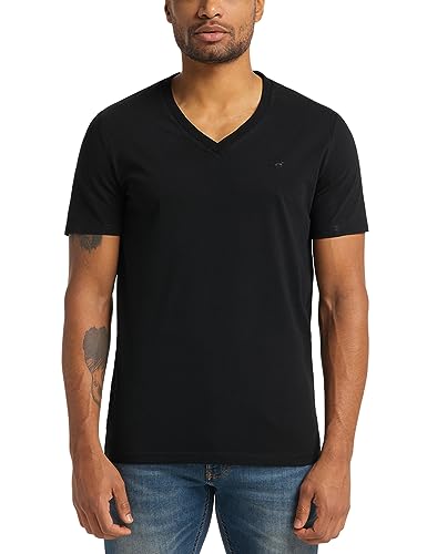 MUSTANG Herren T-Shirt V-Neck 2er Pack S- 6XL Schwarz Weiss Baumwolle, Größe:4XL, Farbe:Black 4142-1 von MUSTANG