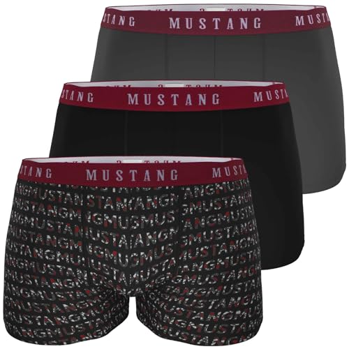 MUSTANG Herren Unterhosen Retro Boxer Print Words 3er Pack, Wäschegröße:L von MUSTANG