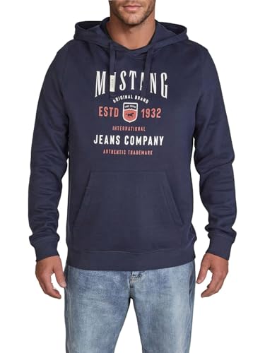 Mustang Hoodie Herren Bennet Regular Fit Kapuzenpullover Pullover Print 100% Baumwolle, Größe:L, Farbe:Outer Space (1016079-5330) von Mustang