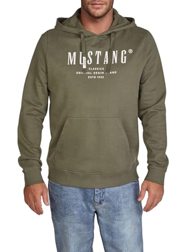 Mustang Hoodie Herren Bennet Regular Fit Kapuzenpullover Pullover Print 100% Baumwolle, Größe:M, Farbe:Dusty Olive (1016080-6357) von Mustang