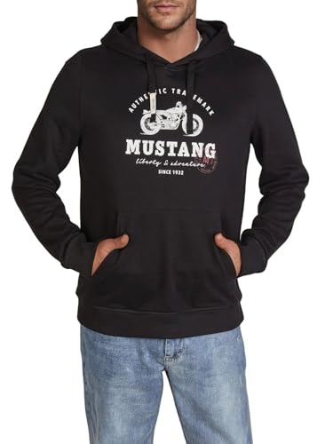 Mustang Hoodie Herren Bennet Regular Fit Kapuzenpullover Pullover Print 100% Baumwolle, Größe:XL, Farbe:Black (1016078-4142) von MUSTANG