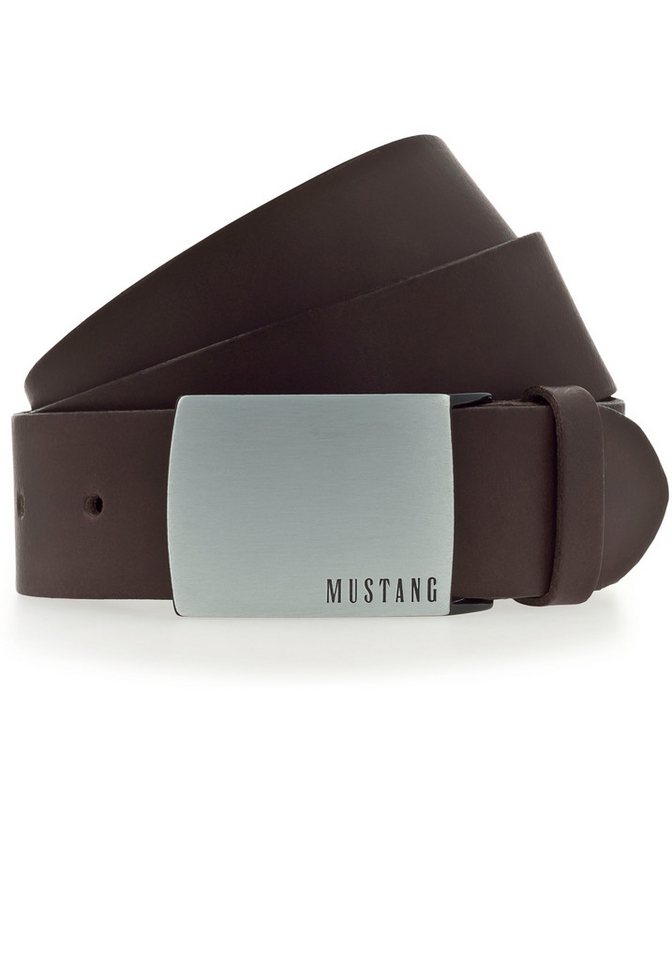MUSTANG Koppelgürtel Rindleder mit Pull-Up Effekt, Logo auf der Koppelschließe, 4 cm von MUSTANG
