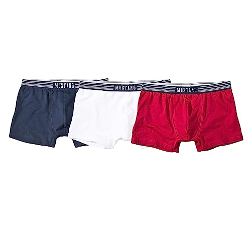 MUSTANG Men's Retro Shorts 3 Pack, Boxer Shorts, Pants, True Denim, S-XL: Colour: Navy/Weiß/Rot | Size: X-Large von Mustang