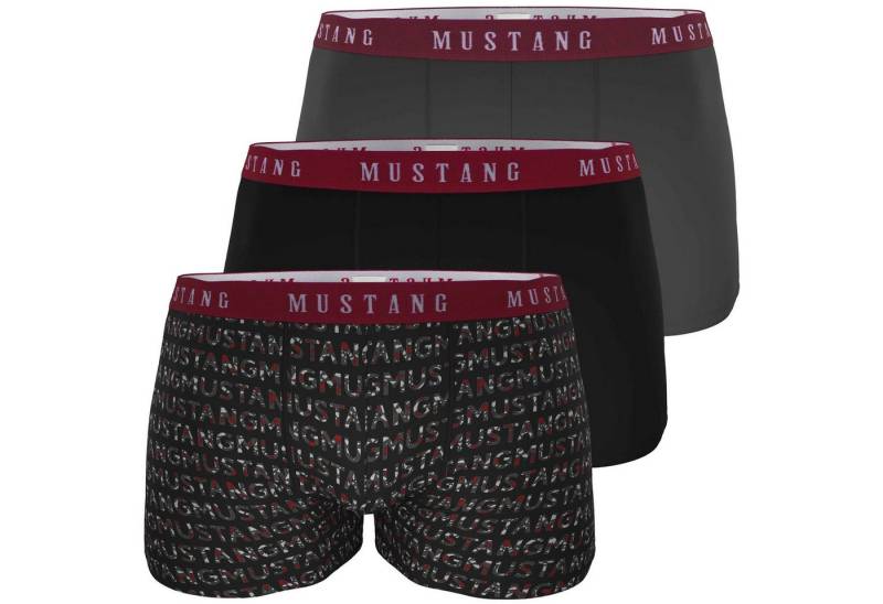 MUSTANG Retro Boxer PRINT WORDS Retro-Pants Herren Unterhose Boxershorts (Spar-Set, 3-St) enge Passform, perfekter Sitz, elastischer Bund, maximaler Komfort von MUSTANG