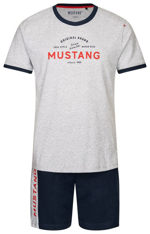 MUSTANG Schlafanzug MIKA Short-Set T-Shirt Short kurze Hose Pyjama Schlafkombi Nachtwäsche (2 tlg) Oberteil graumelange, Short navy von MUSTANG