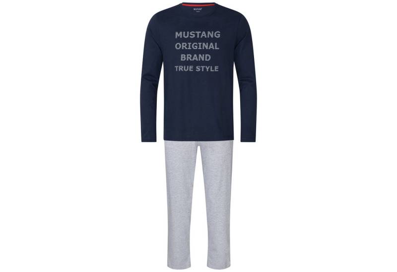 MUSTANG Schlafanzug OLE Short-Set T-Shirt Short kurze Hose Pyjama Schlafkombi (2 tlg) Oberteil navy, Hose graumelange von MUSTANG