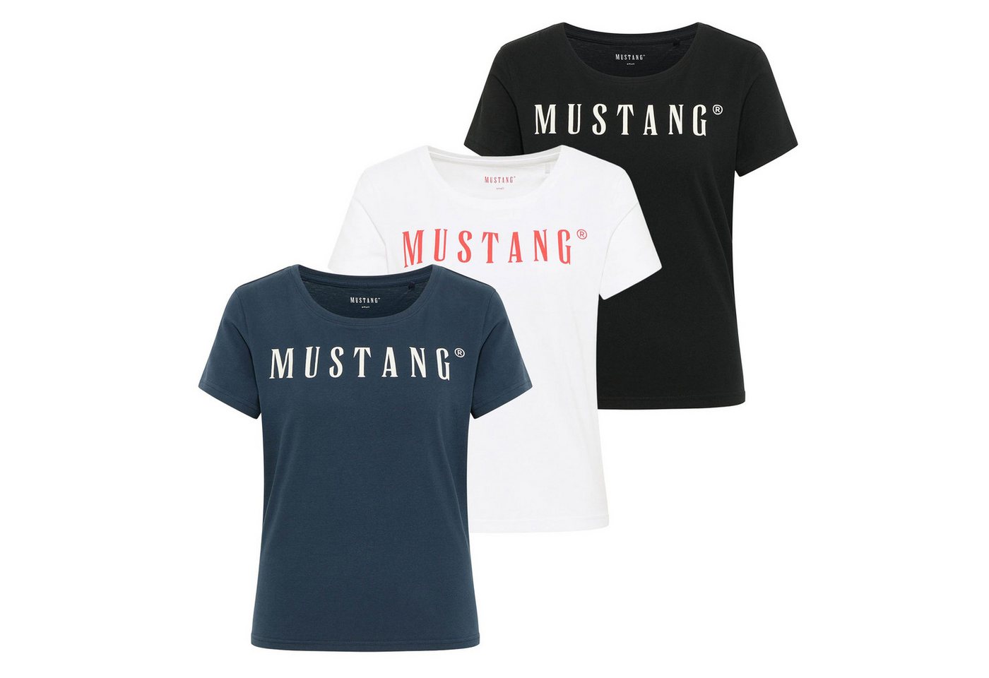 MUSTANG T-Shirt Damen T-Shirt 3er Pack Baumwolle Style Alma 3P (Packung, 3er Pack) von MUSTANG