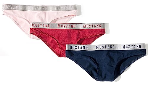 Mustang Unterwäsche Damen Slip Baumwolle 3-er Pack, Größe:L, Farbe:Navy Pink Red von Mustang