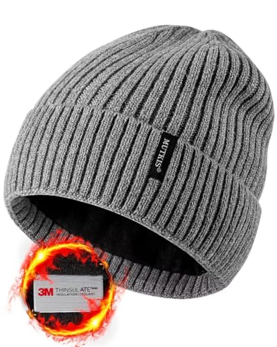 Beanie Mützen für Männer 30% Merinowolle Strickmütze, Wintermützen für Frauen Dicke Warm Gefüttert, Beanie für Frauen Kaltes Wetter Skull Cap, grau, Einheitsgr��e von MUTKIS