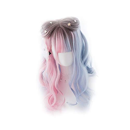Langes gewelltes Haar mit rosa und blauen Farben auf beiden Seiten von Braun - Lolita Perücke für Frauen Cosplay Party Daily Use MUTSALAK von MUTSALAK