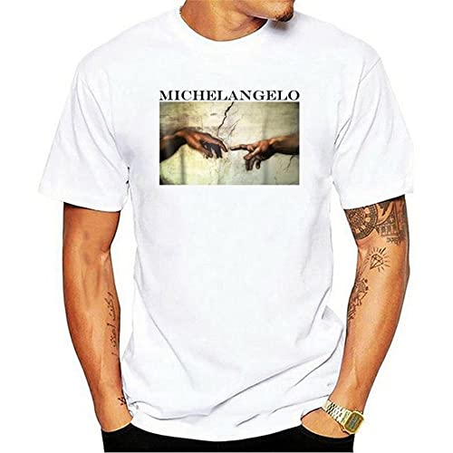 Mens Clothes Fashion Men T Shirt Michelangelo Art Shirt Creation of Adam White L von MUTU