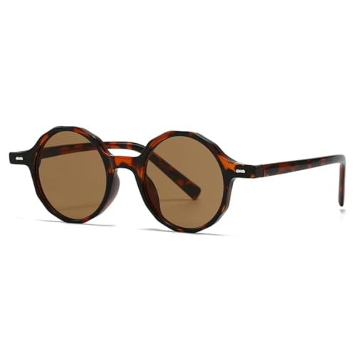 Beliebte Mode Polygon Runde Sonnenbrille Frauen Retro Nieten Shades Uv400 Männer Sonnenbrille (Leopardentee) von MUTYNE