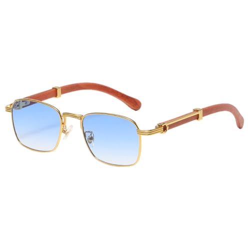 Bunte quadratische Sonnenbrille für Damen, Holzmaserung, Retro-Sonnenbrille für Herren, UV400, Metall, Blaubraun, Gold mit Blau, Einheitsgröße von MUTYNE