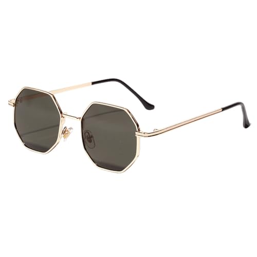 Damen Vintage Sonnenbrille Herren Metall Gold Grün Braun Herren Achteckige Sonnenbrille Für Damen Polygon UV400,Gold mit Grün,Einheitsgröße von MUTYNE