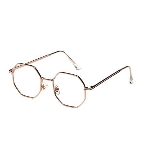 Damen Vintage Sonnenbrille Herren Metall Gold Grün Braun Herren Achteckige Sonnenbrille Für Damen Polygon UV400,Gold mit Klar,Einheitsgröße von MUTYNE