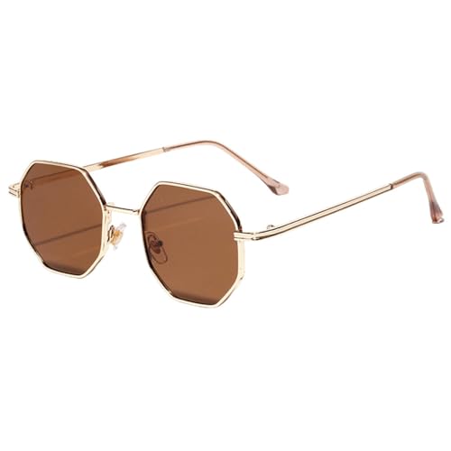 Frauen Vintage Sonnenbrille Männer Metall Gold Grün Braun Männliche Achteckige Sonnenbrille Für Damen Polygon Uv400,Gold mit Braun,Einheitsgröße von MUTYNE