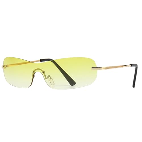 Gelb-blaue randlose Sonnenbrille für Männer, einteilige quadratische Sonnenbrille aus Metall für Frauen, UV400, rahmenlos, goldfarben, für Männer, Gold mit Gelb, Einheitsgröße von MUTYNE