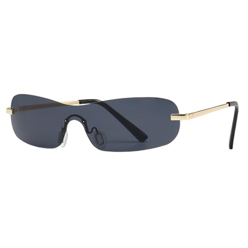 Gelb-blaue randlose Sonnenbrille für Männer, einteilige quadratische Sonnenbrille aus Metall für Frauen, UV400, rahmenlos, goldfarben, für Männer, Gold mit Schwarz, Einheitsgröße von MUTYNE